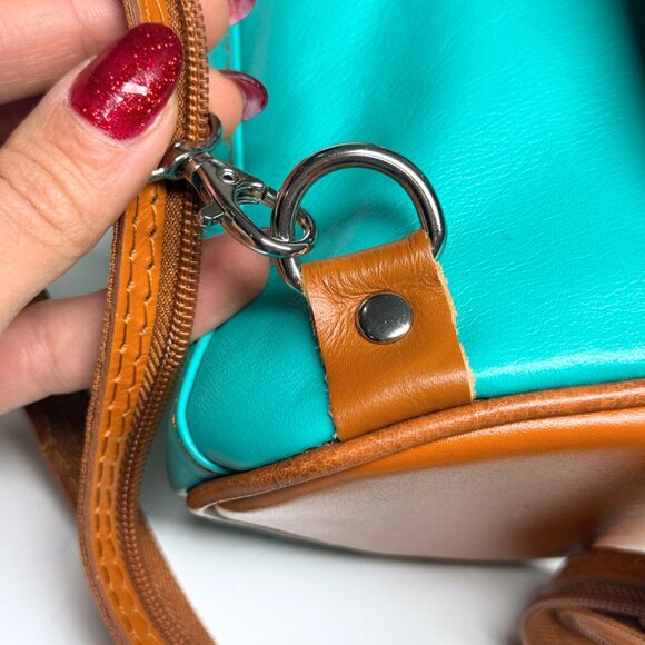 VERA PELLE Italian Genuine Leather Mini Backpack | Mint Green & Tan Brown | New - Picture 15 of 17